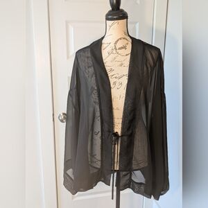 Cacique Sheer Black Chiffon Kimono  Robe Size 14/16